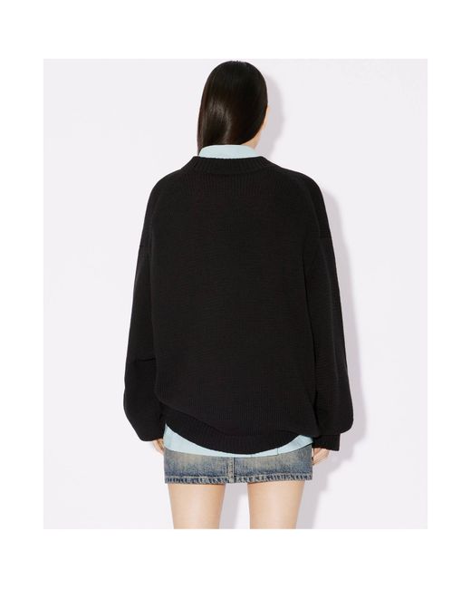 KENZO Black Lucky Tiger Crewneck Knitted Jumper for men