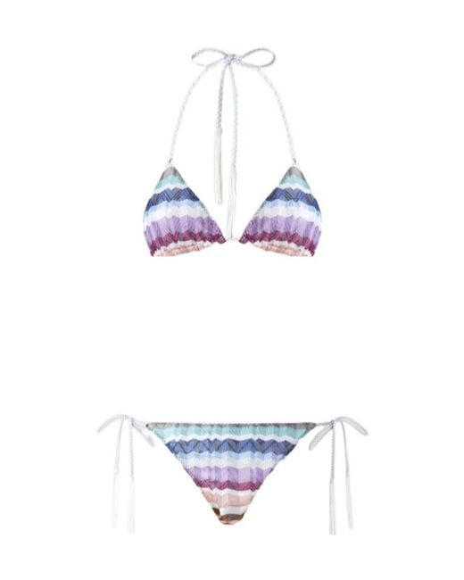 Missoni White Zigzag-Knit Tassel-Detail Bikini