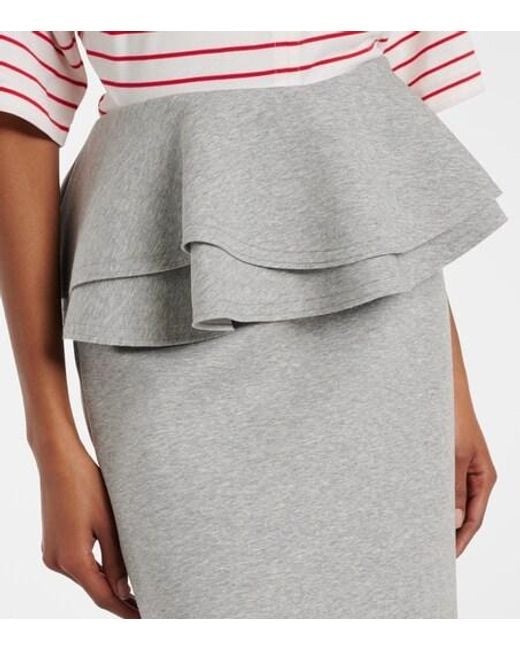 Plan C Gray Ruffled Cotton-Blend Midi Skirt