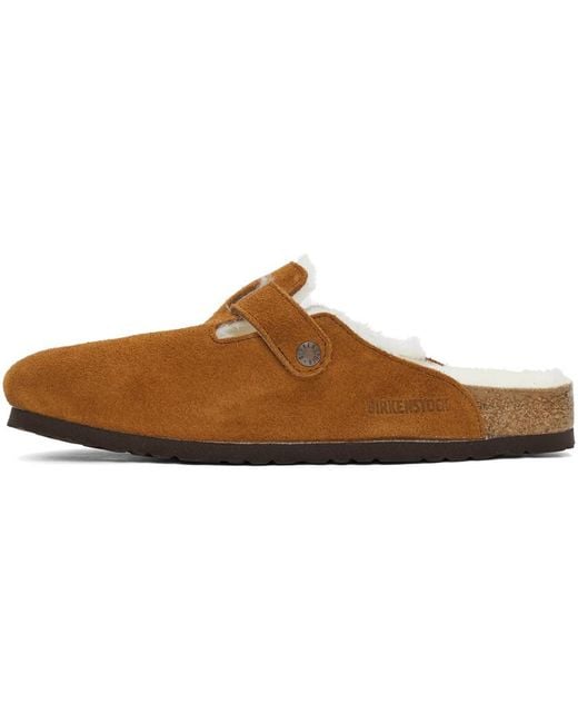 Birkenstock Brown Shearling Lined Slippers for men
