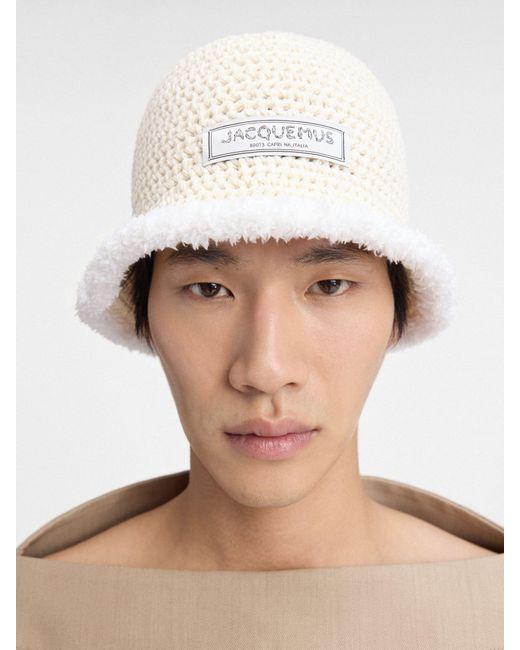 Jacquemus White Le Bob Bordino Cable Knit Bucket Hat for men