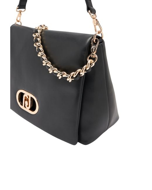 Liu Jo Black Lapuffy Large Braided Chain Logo Satchel
