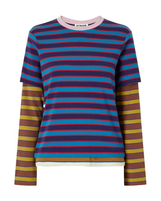 Staud Blue Striped Stretch Cotton-Jersey T-Shirt