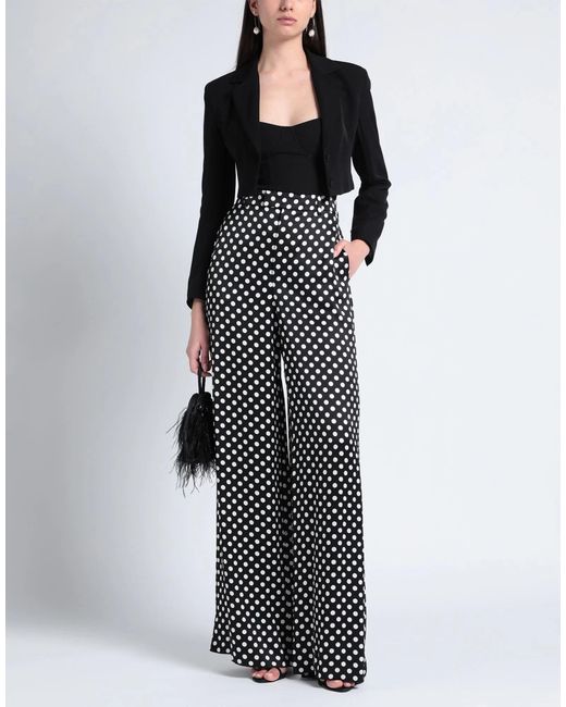 Saint Laurent Black Satin Polka Dot High Waist Wide Leg Pants