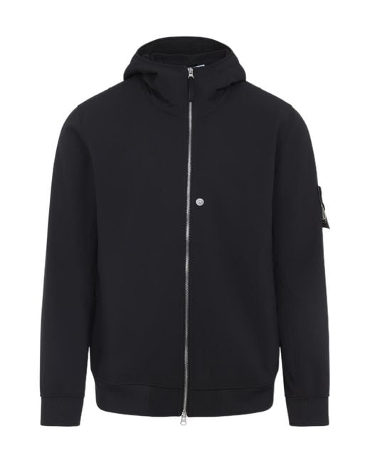 Stone Island Blue Logo Patch Zip-Up Hooded Jacket for men