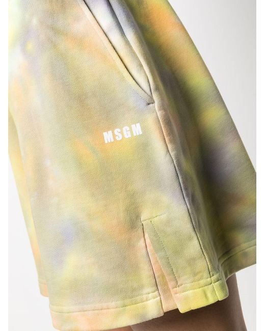 MSGM Yellow Tie-Dye Track Shorts