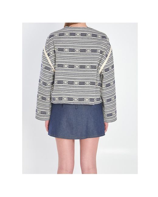 Céline Gray Wool Blend Blazer With Triomphe Motif