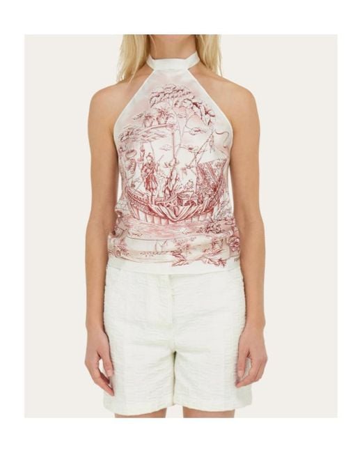 Ferragamo White Voyage Print Foulard Top