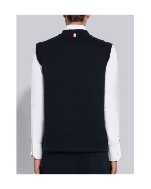Thom Browne Blue V-Neck Knitted Vest for men