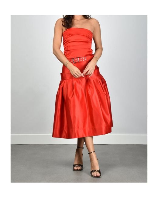 Ganni Red Ruched Satin Tube Top