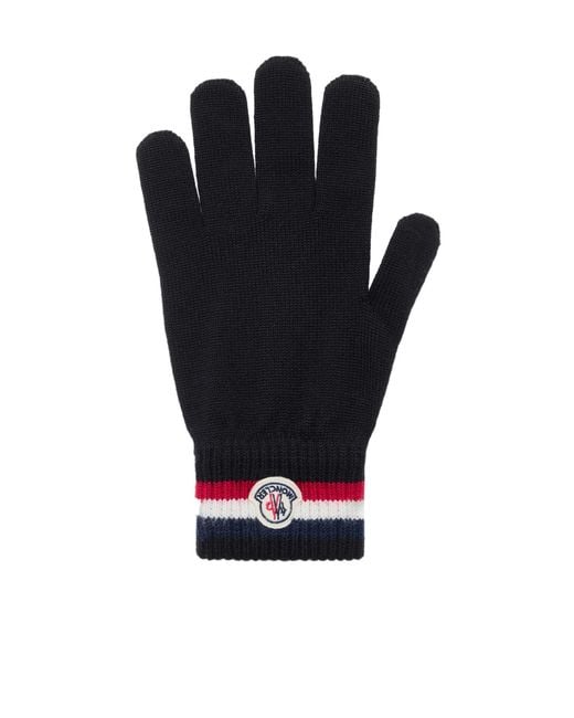 Moncler Black Logo Patch Knitted Gloves for men