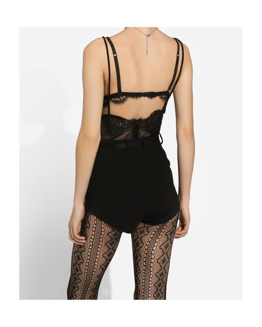 Dolce & Gabbana Black Tulle Top With Lace Details