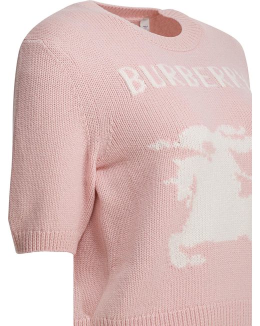 Burberry Pink Ekd Intarsia-Knit Short Sleeved Jumper