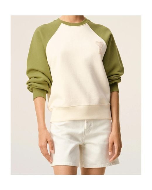 AMI Green De Coeur Crewneck Knitted Sweatshirt for men
