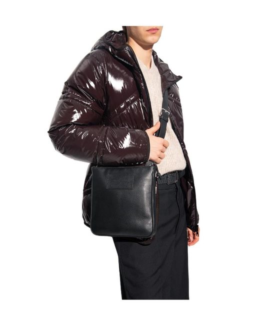 Emporio Armani Black Logo Patch Zipped Messenger Bag for men