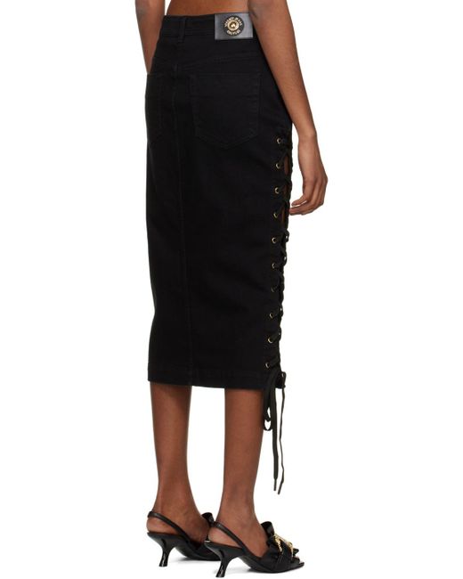 Versace Jeans Black Couture Lace-Up Detailed Midi Denim Skirt