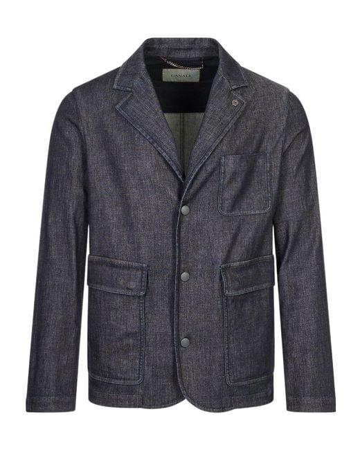 Canali Blue Long-Sleeve Denim Jacket for men