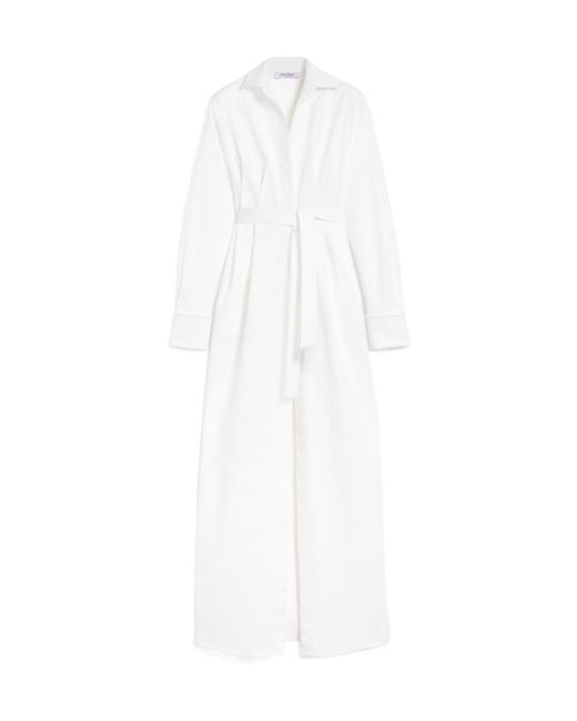 Max Mara White Belted Long-Sleeved Shirt Dress