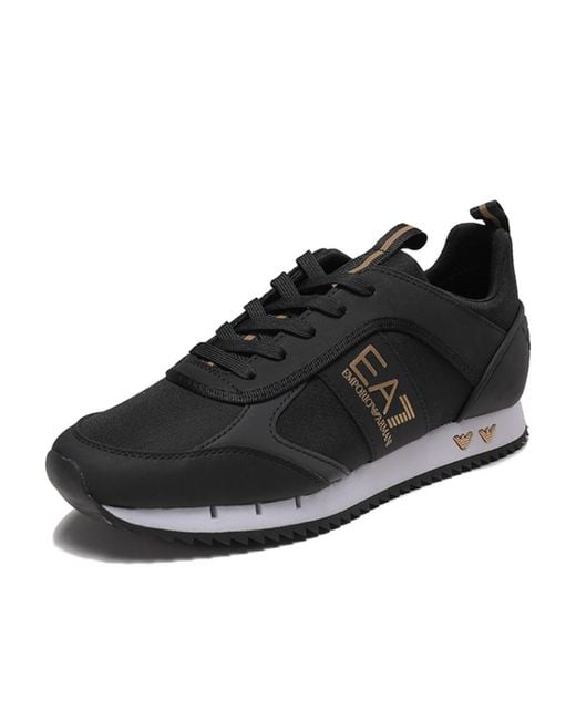 EA7 Black Logo-Print Low-Top Sneakers for men