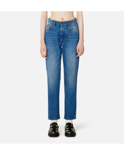 AMI Blue Logo Patch Straight-Leg Jeans