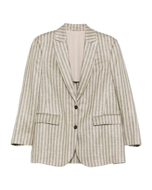Brunello Cucinelli Natural Striped Pocket Blazer