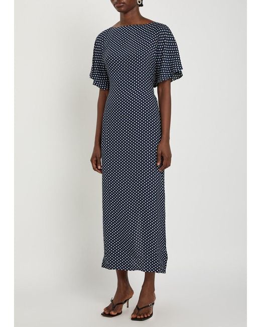 Reformation Blue Polka-Dot Woven Midi Dress