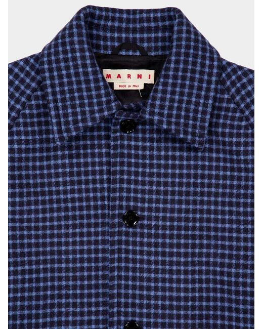 Marni Blue Buttoned Checked Jacket for men