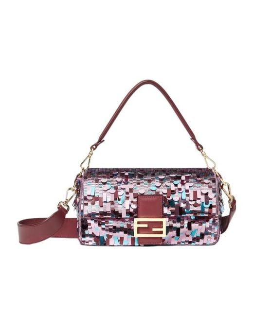 Fendi White Sequin-Embellished Ff Fastened Shoulder Bag