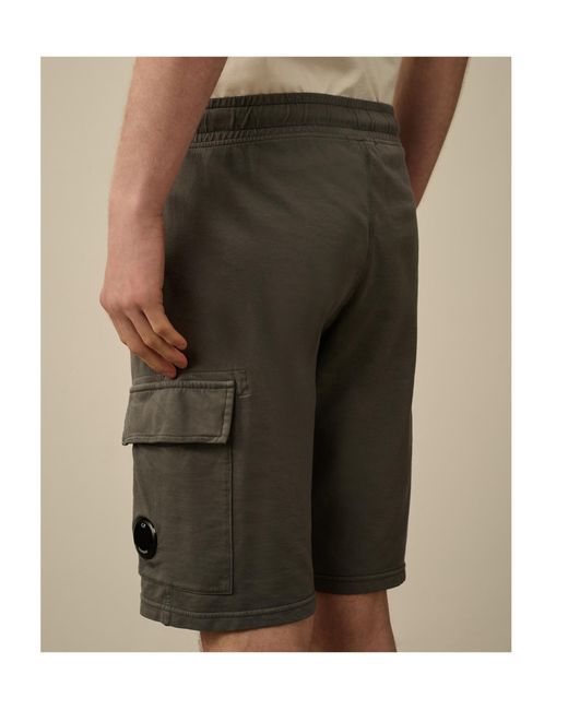 C P Company Gray Light Fleece Cargo Lens Shorts for men