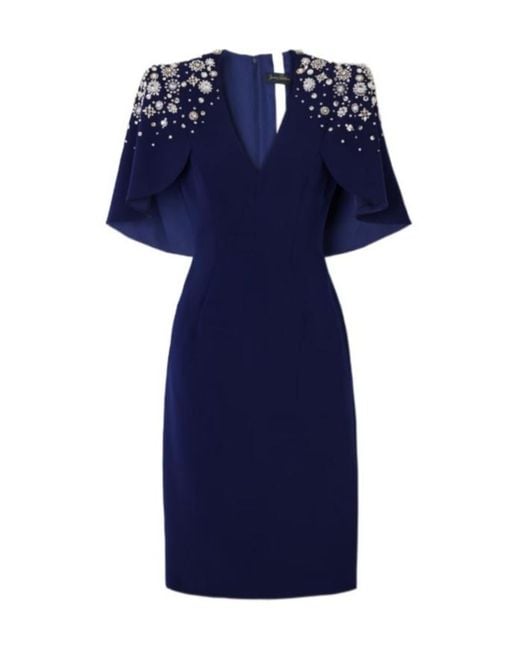 Jenny Packham Blue Embellished Crepe Midi Dress