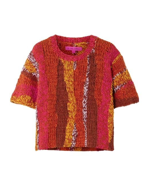 The Elder Statesman Red Striped Organic Cotton-Bouclé T-Shirt