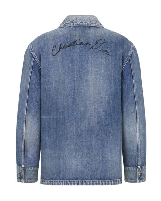 Dior Blue Collared Button-Up Denim Jacket for men