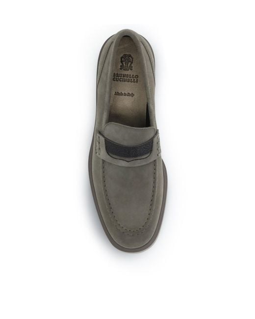 Brunello Cucinelli Green Embellished Almond Toe Loafers
