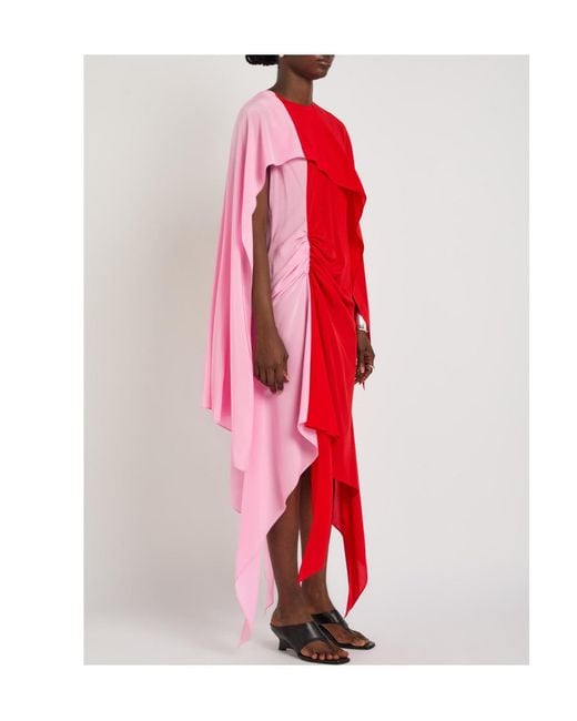 J.W. Anderson Red Cape Draped Silk-Chiffon Midi Dress