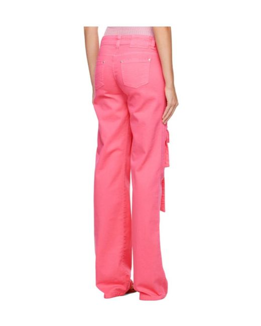 Blumarine Pink Logo-Patch Flared Cargo Jeans