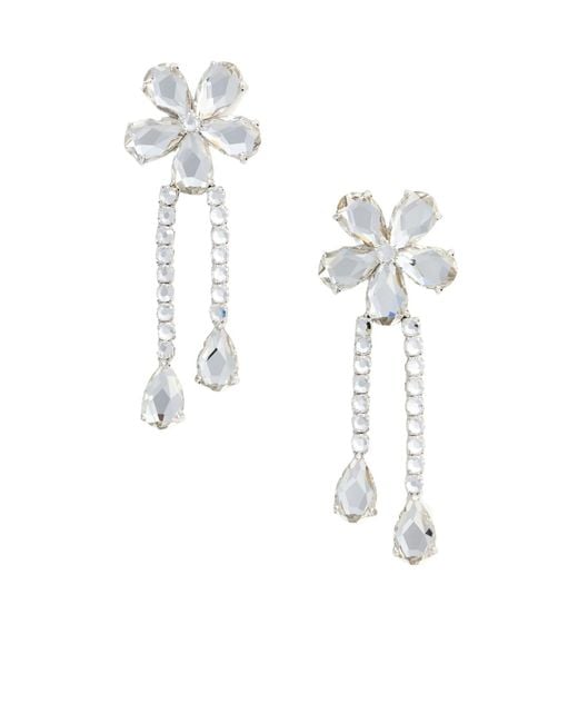 Self-Portrait White Crystal Flower Droplet Earrings