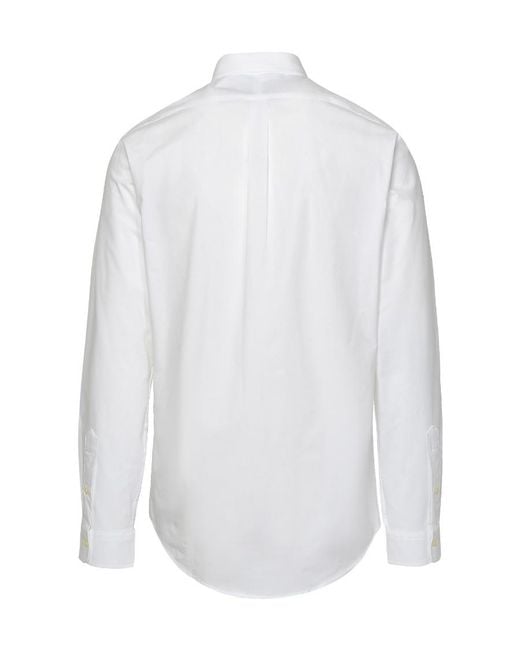 Polo Ralph Lauren White Logo Embroidered Long-Sleeved Shirt for men