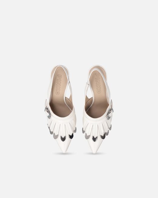 Pinko White Slingback Fringed-Detail Pumps