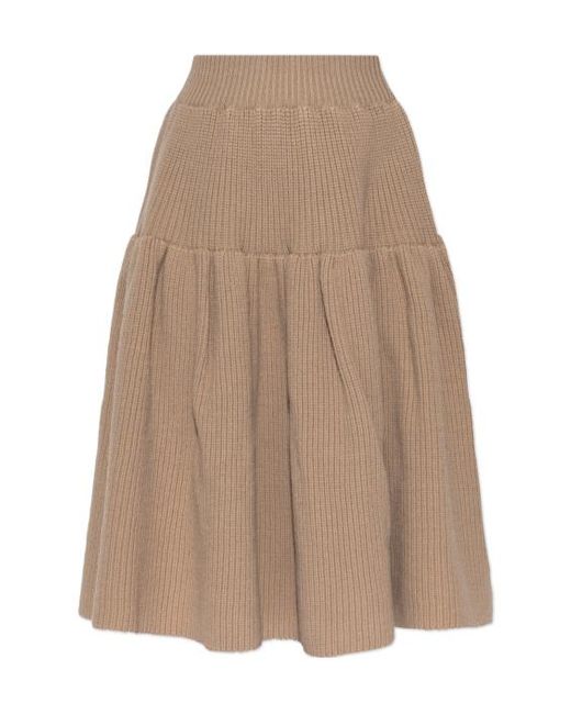 Dries Van Noten Brown Wool Ribbed Midi Skirt