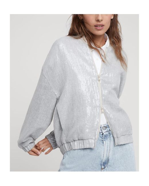 Brunello Cucinelli Gray Sequin-Embellished Bomber Jacket