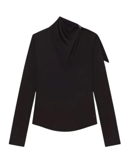 Courreges Black Courrèges Draped-Neck Long-Sleeve Top