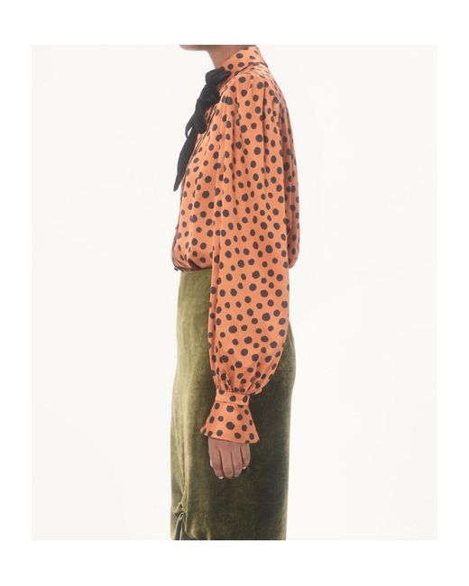Valentino Orange Crepe Satin Shirt With Plus De Pois Dalmata Print