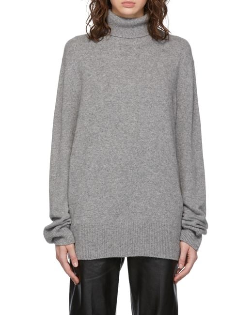 The Row Gray Stepny High-Neck Wool Sweater