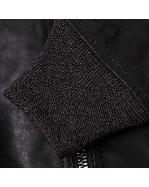 Rick Owens Black Long-Sleeved Leather Jacket for men