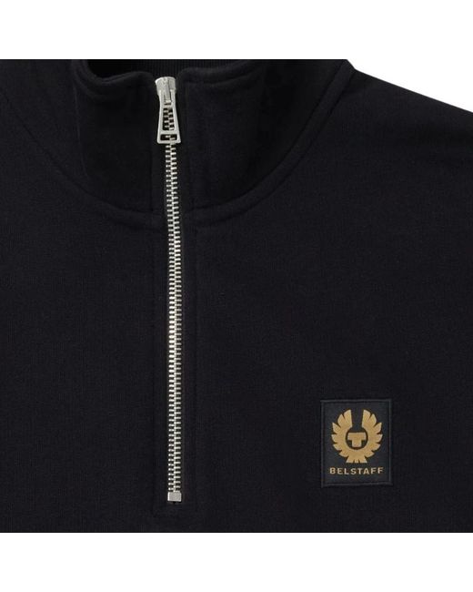 Belstaff Blue Quarter-Zip Logo-Patch Sweater for men