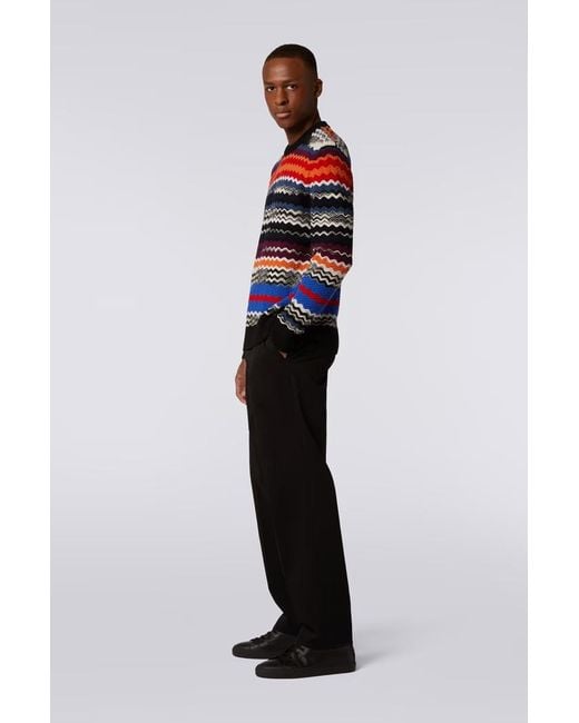 Missoni Blue Zigzag-Woven Crewneck Knitted Jumper for men