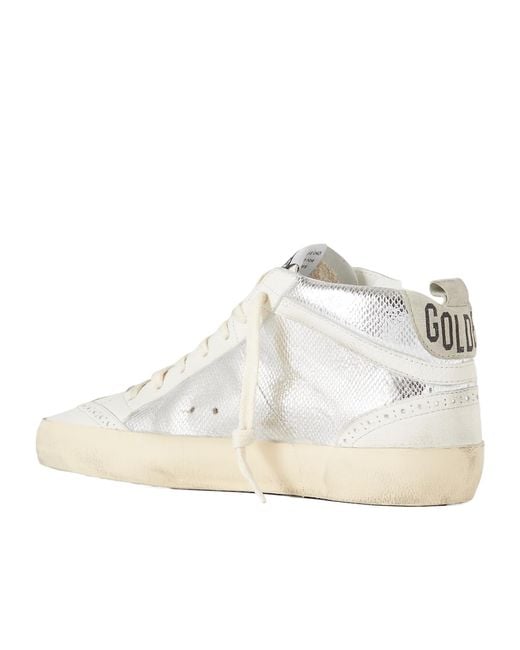 Golden Goose Deluxe Brand White Mid Star Distressed Suede-Trimmed Metallic Snake-Effect Leather Sneakers