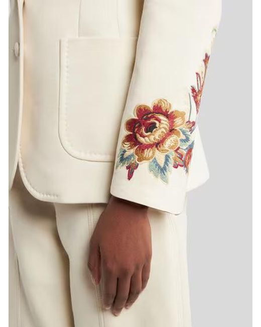 Etro Natural Floral-Embroidered Single-Breasted Blazer