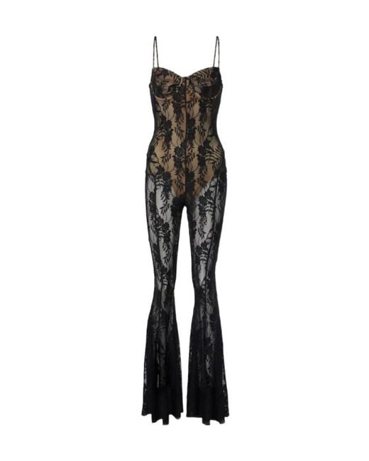Norma Kamali Black Lace Flared Jumpsuit