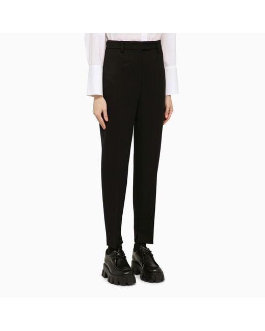 Prada Black Pleated Tapered-Leg Trousers